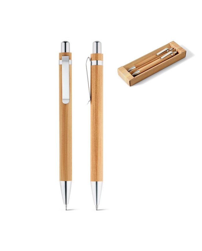 GREENY. Conjunto de esferográfica e lapiseira em bambu